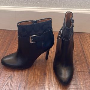 Black heeled coach booties